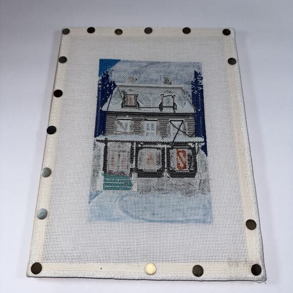 Peter Ashe Hand-Painted Needlepoint Canvas Victorian House Snowy Incomplete - Picture 6 of 16
